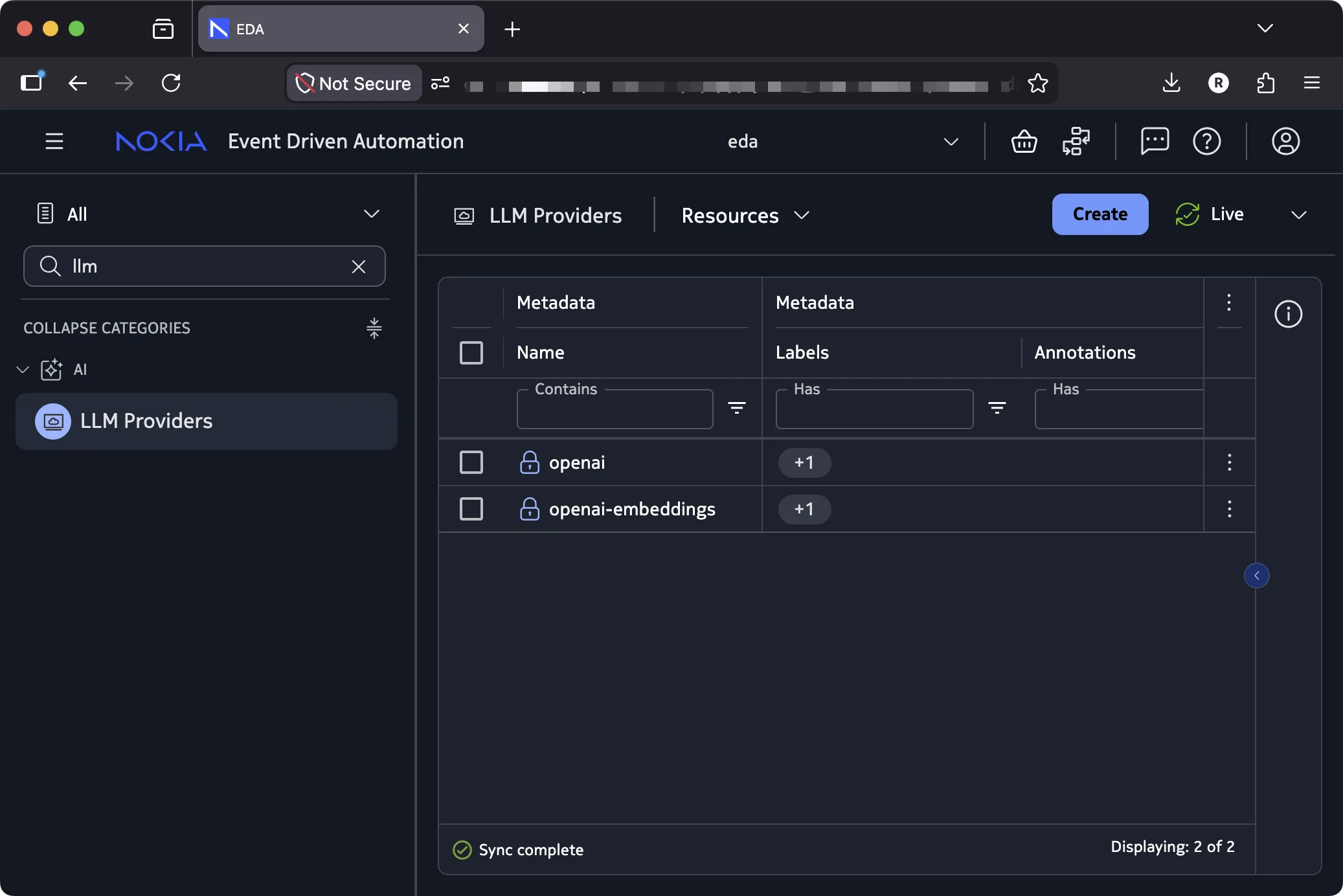 Installed LLM providers via OpenAI EDA application