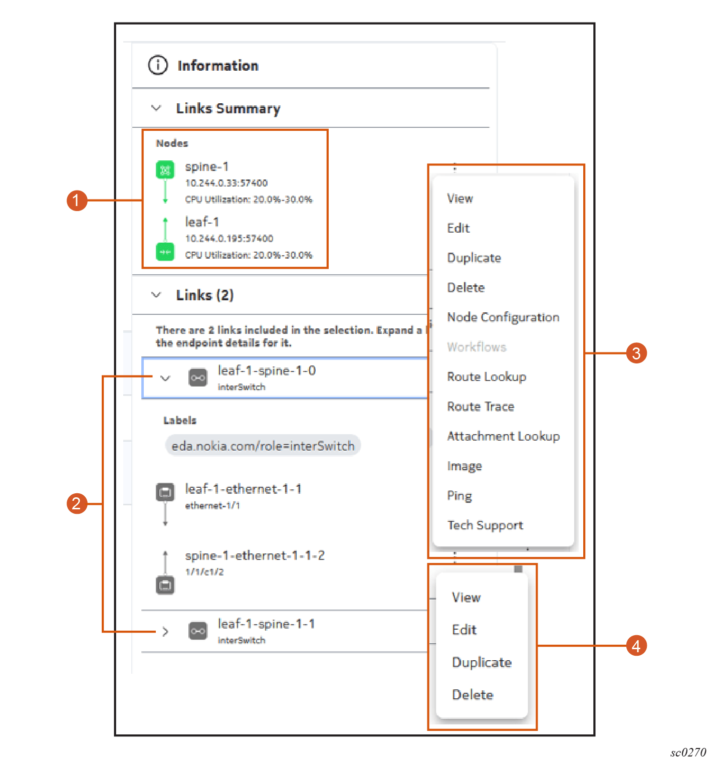 A sample information panel for a link, showing a contextual action menu