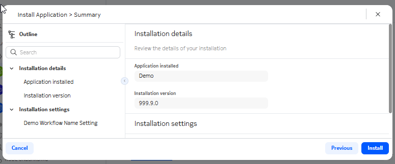 Summary page for an app with settings