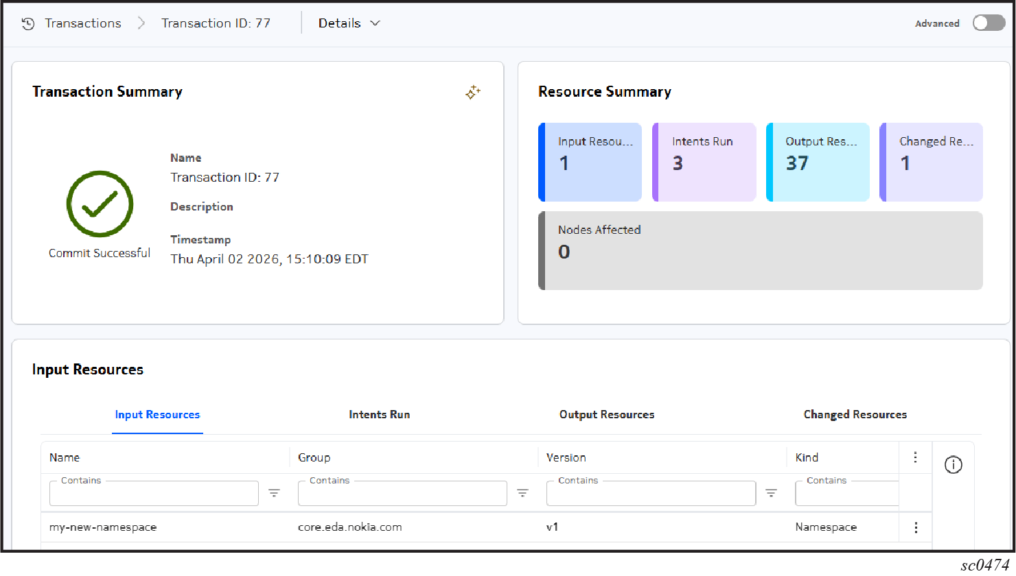 The Transactions summary page