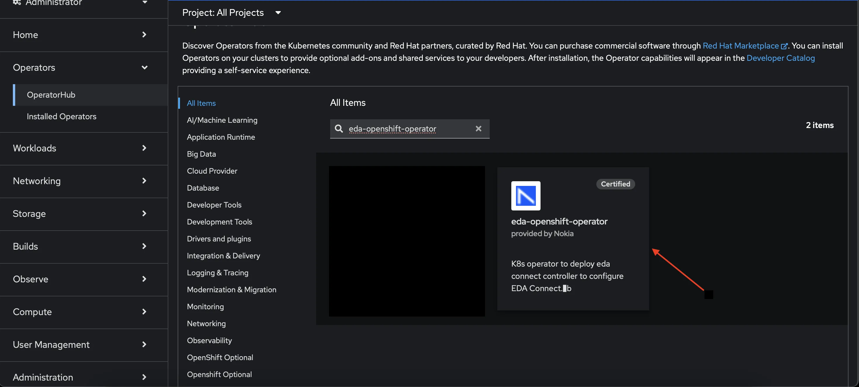 Find EDA OpenShift Operator