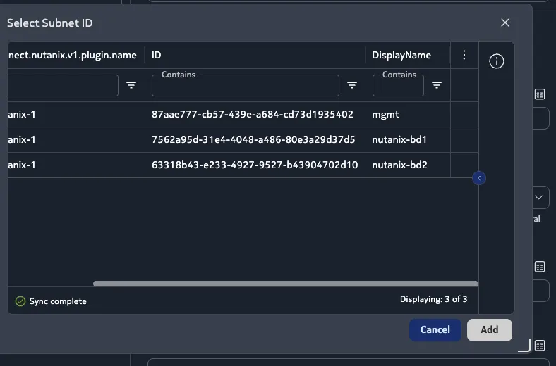 Use the table icon on the right to select the Subnet ID from a table with the human-readable name.
