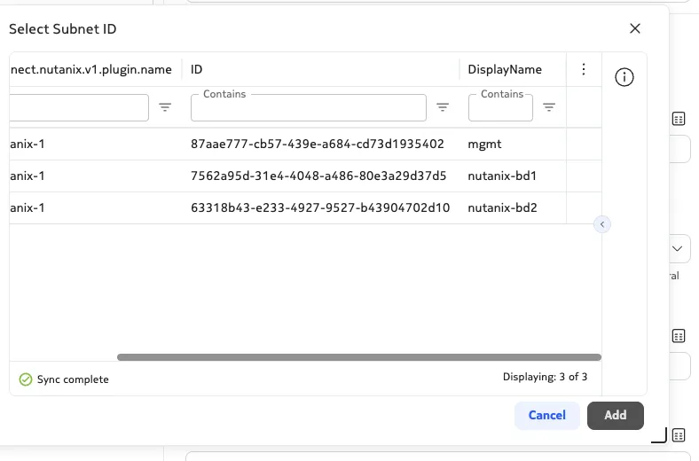 Use the table icon on the right to select the Subnet ID from a table with the human-readable name.