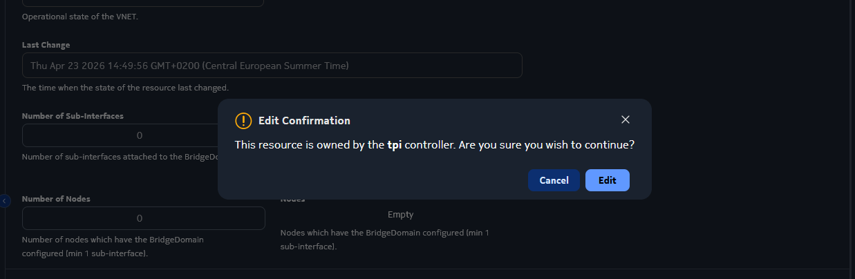 Lock warning on a TPI-managed object in the EDA UI