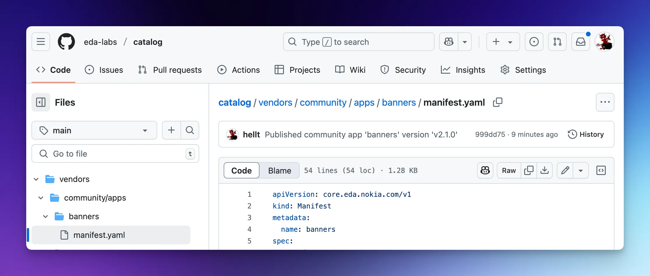 Application manifest published in Git repository
