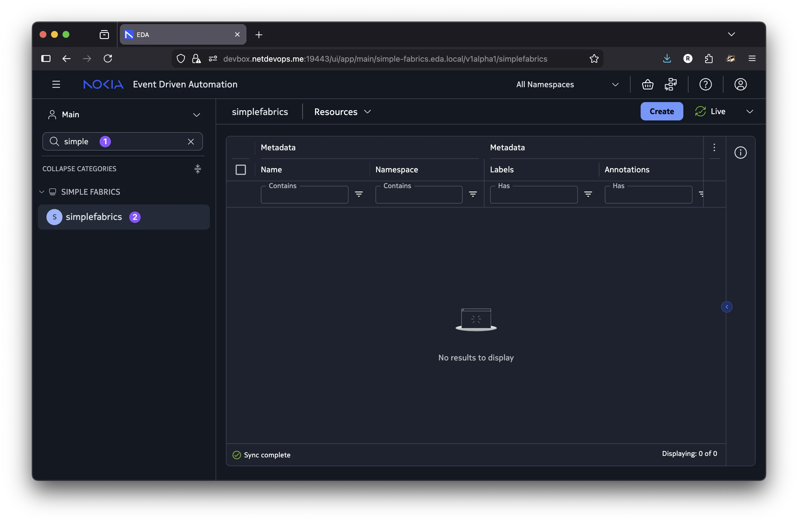 Simple Fabrics App in EDA UI
