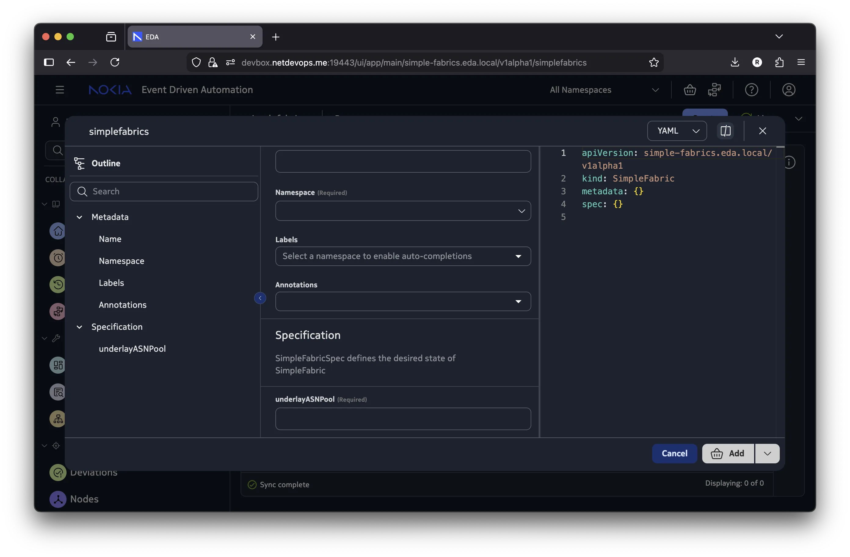 Simple Fabric Resource Schema Form