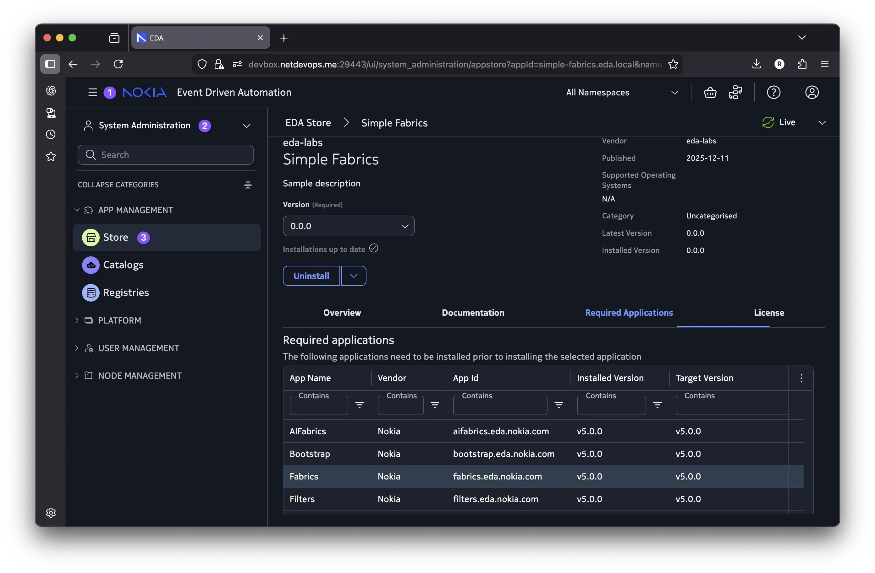 App Requirements in EDA Store