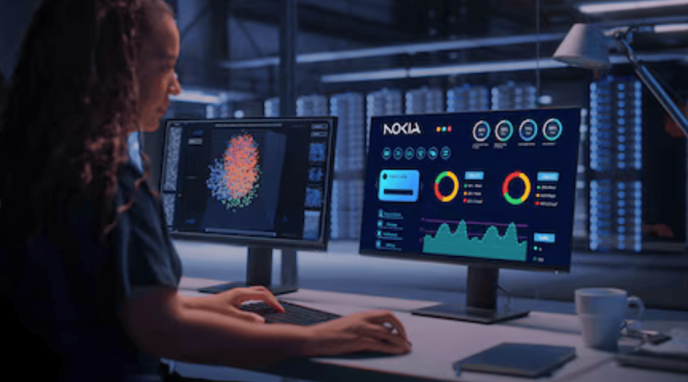 Nokia EDA web UI: operational dashboard with service and device status