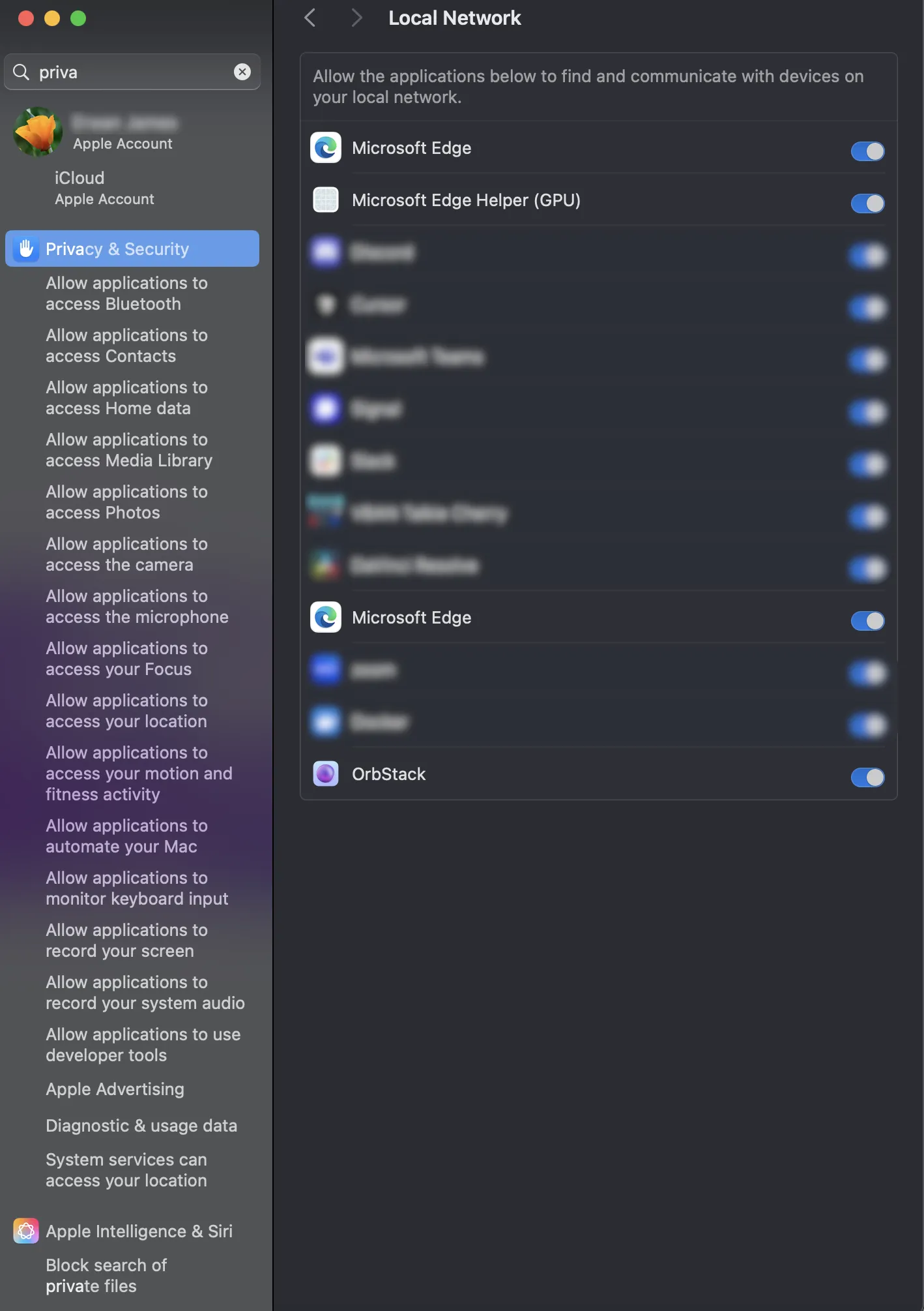Local Network access for the browser on macOS