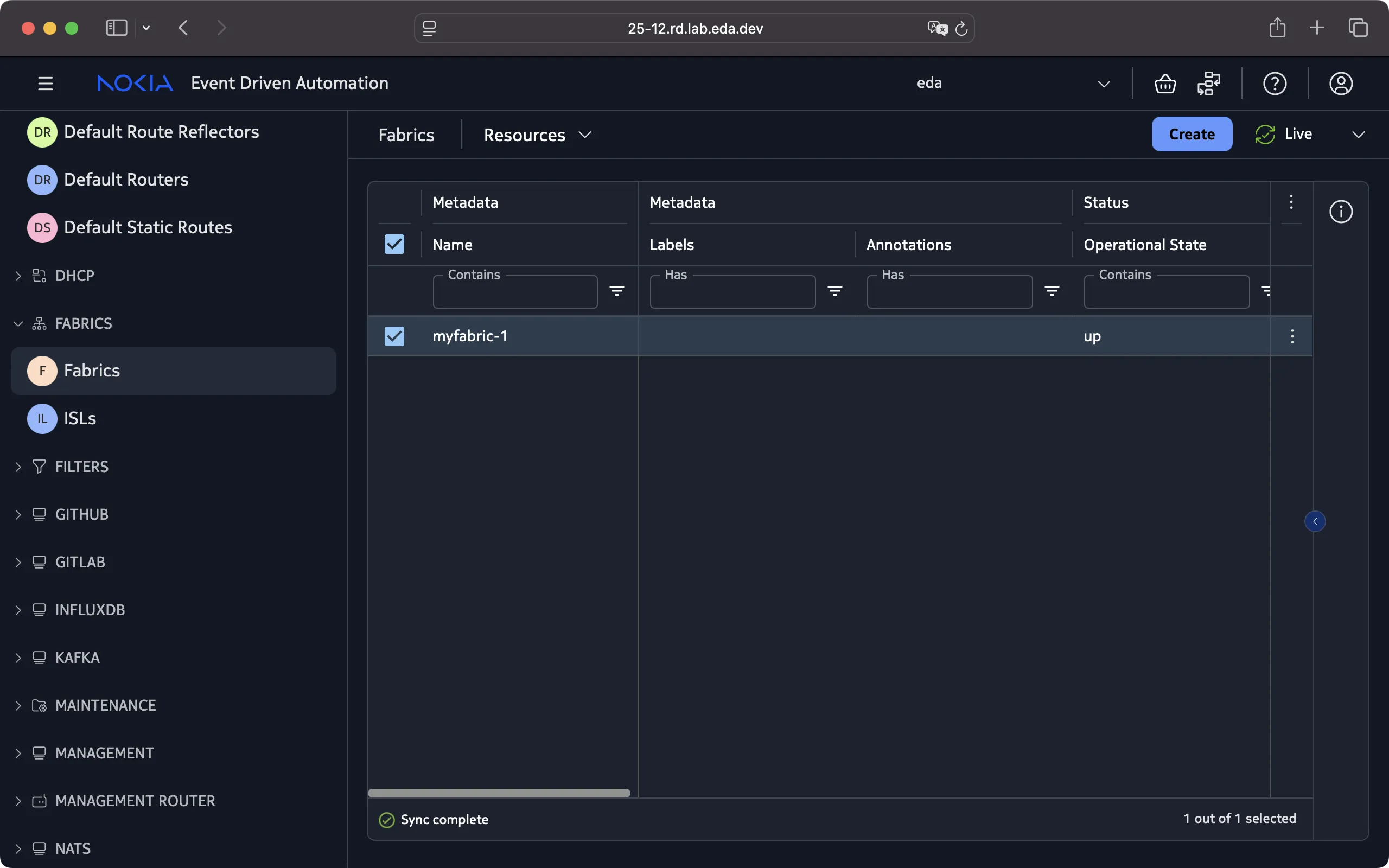 Fabric resource in EDA UI