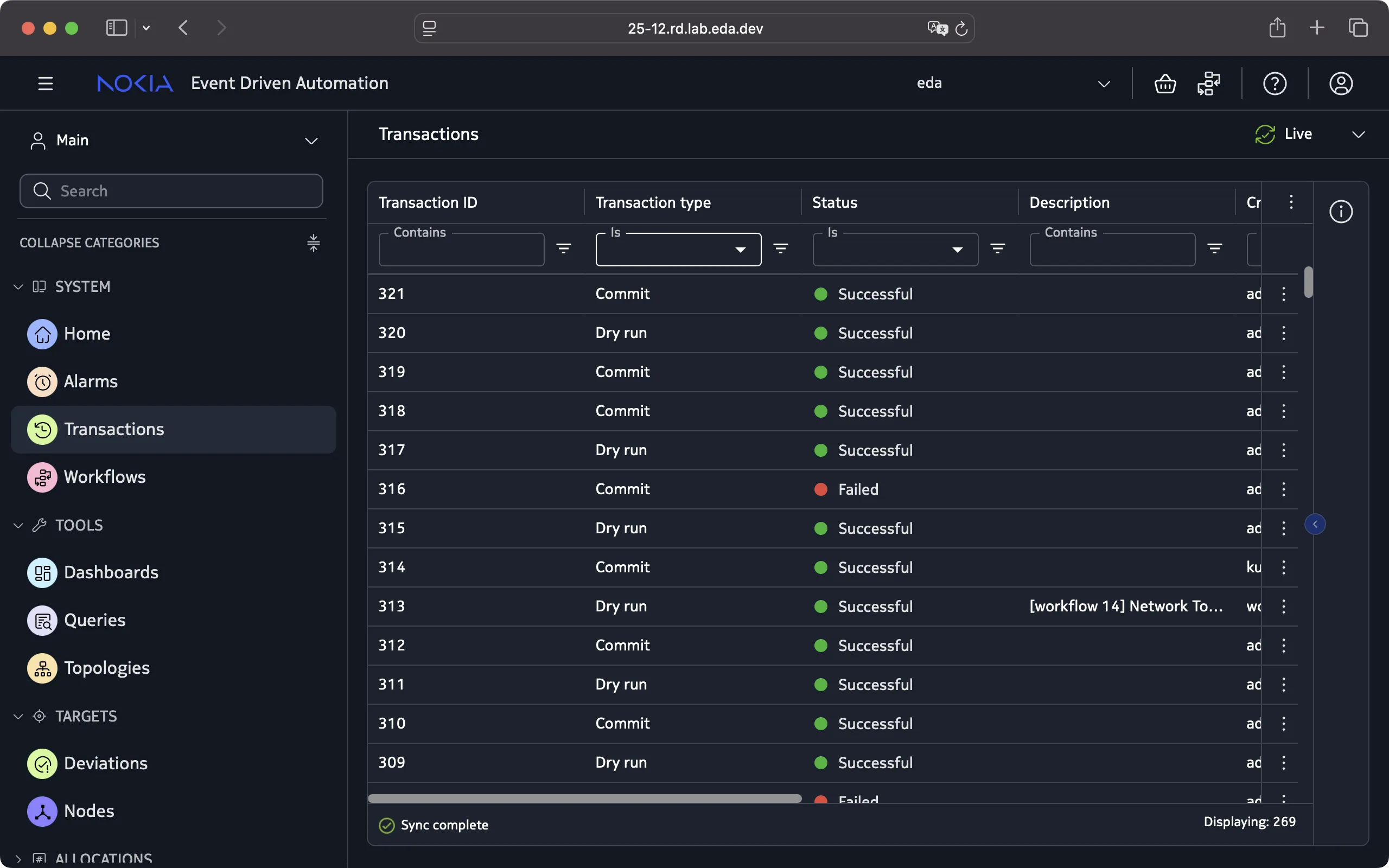 Transaction list