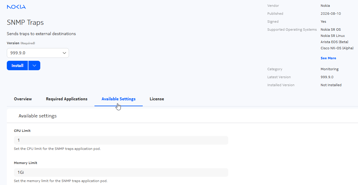 Available Settings tab