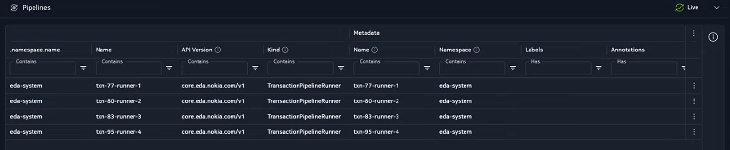 Pipelines page