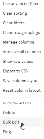 Actions for the nodes list