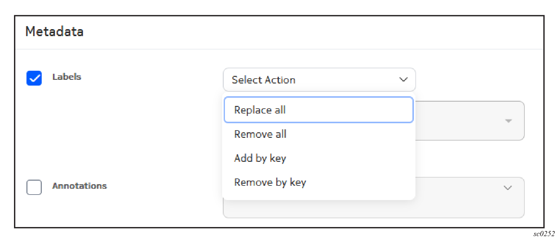 Bulk edit options for a label field