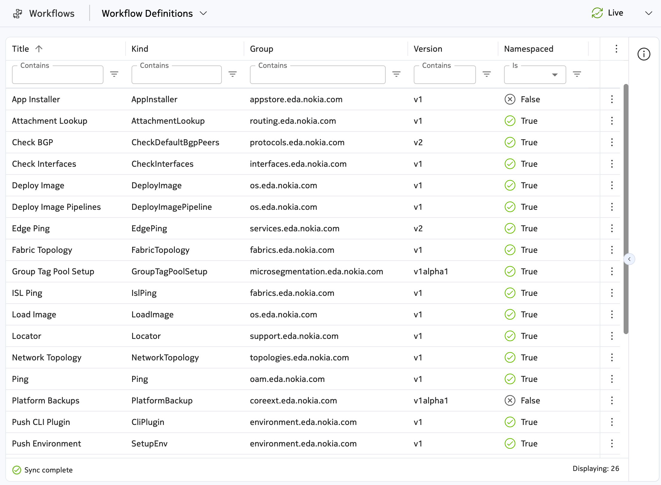 Workflow Definitions page