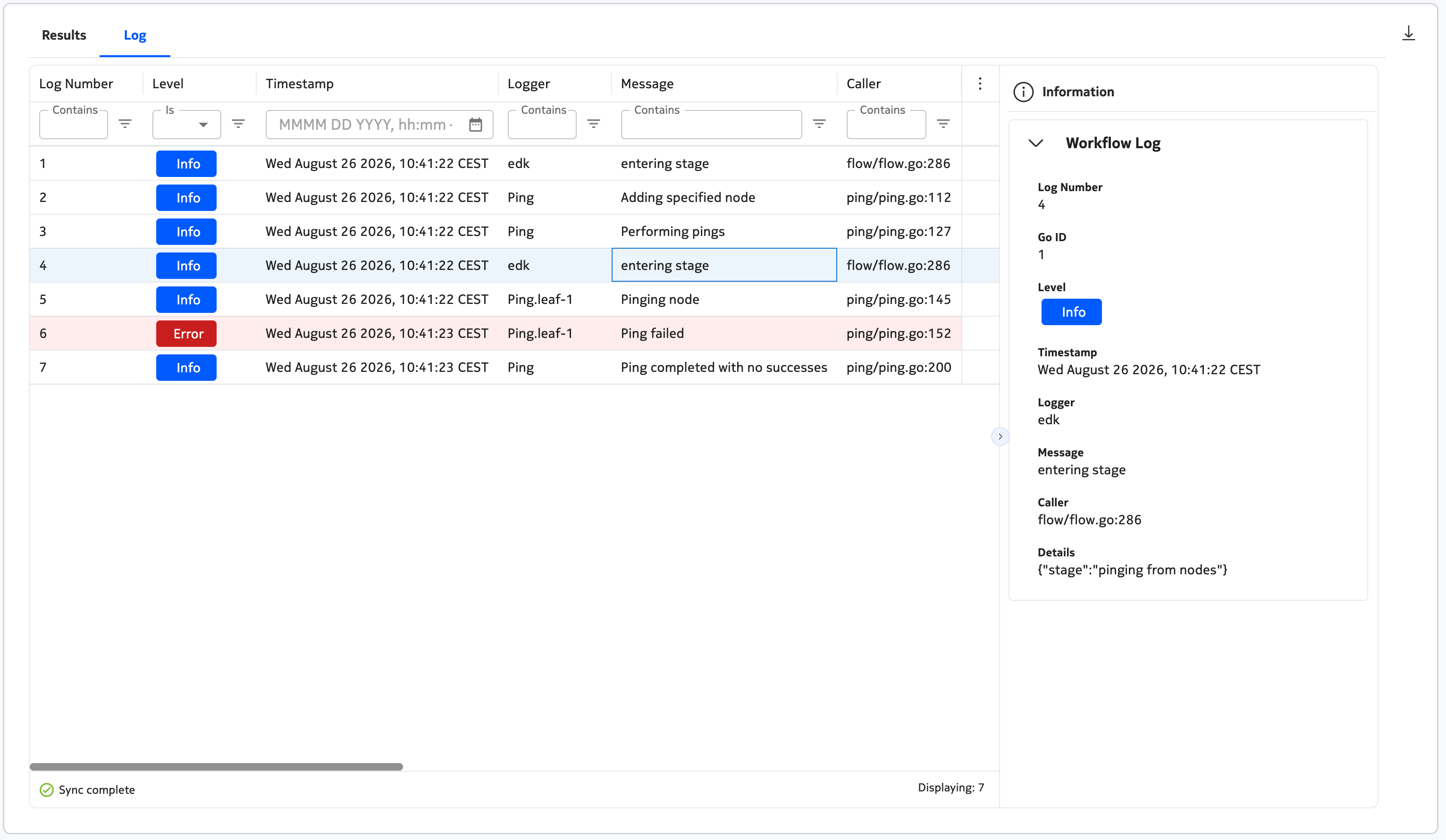 Sample workflow log