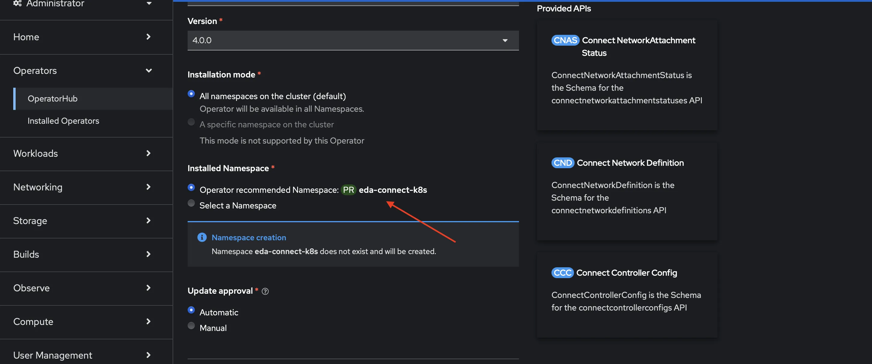Enter namespace where Operator will be installed