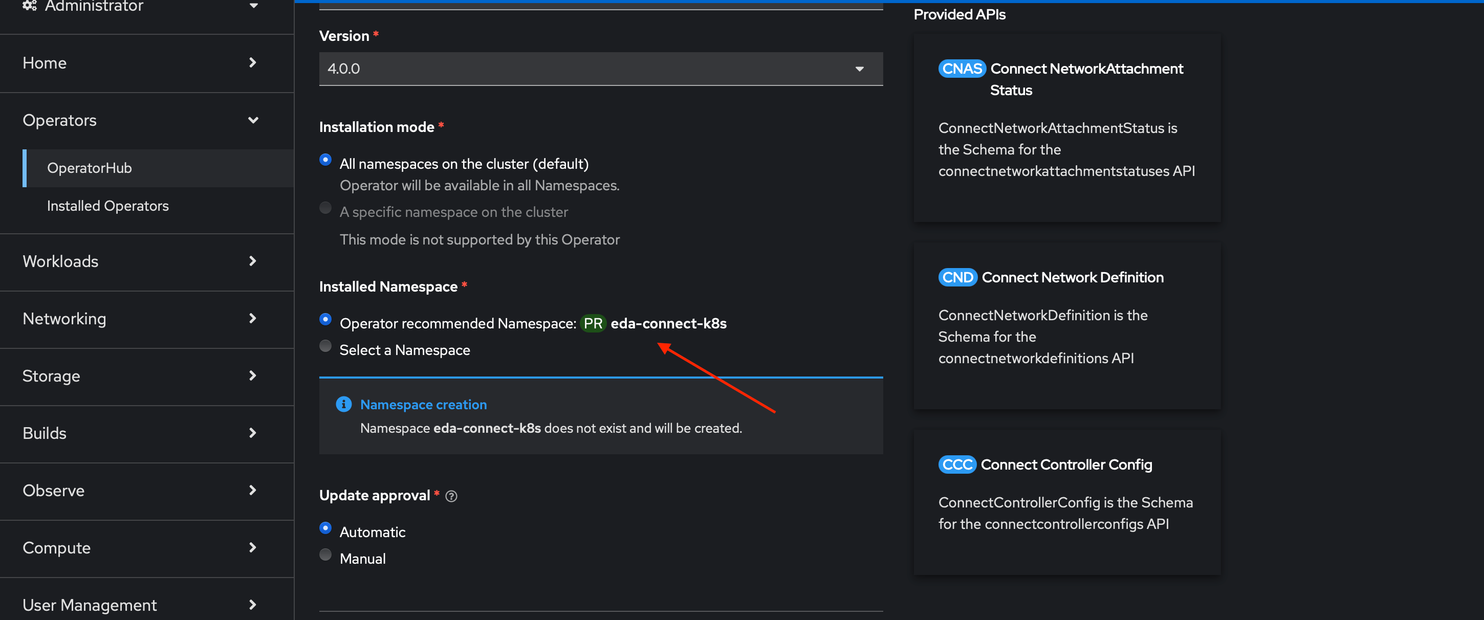 Enter namespace where Operator will be installed