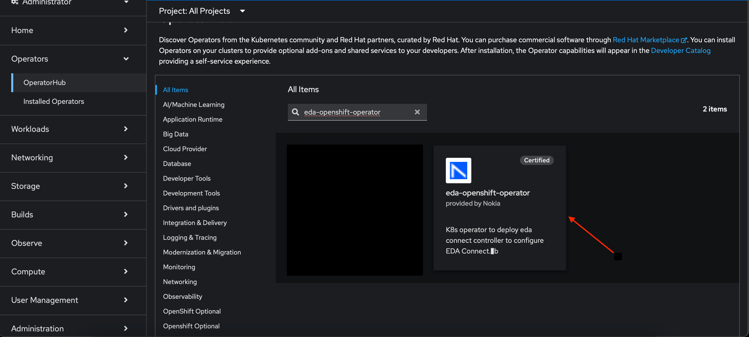 Find EDA OpenShift Operator