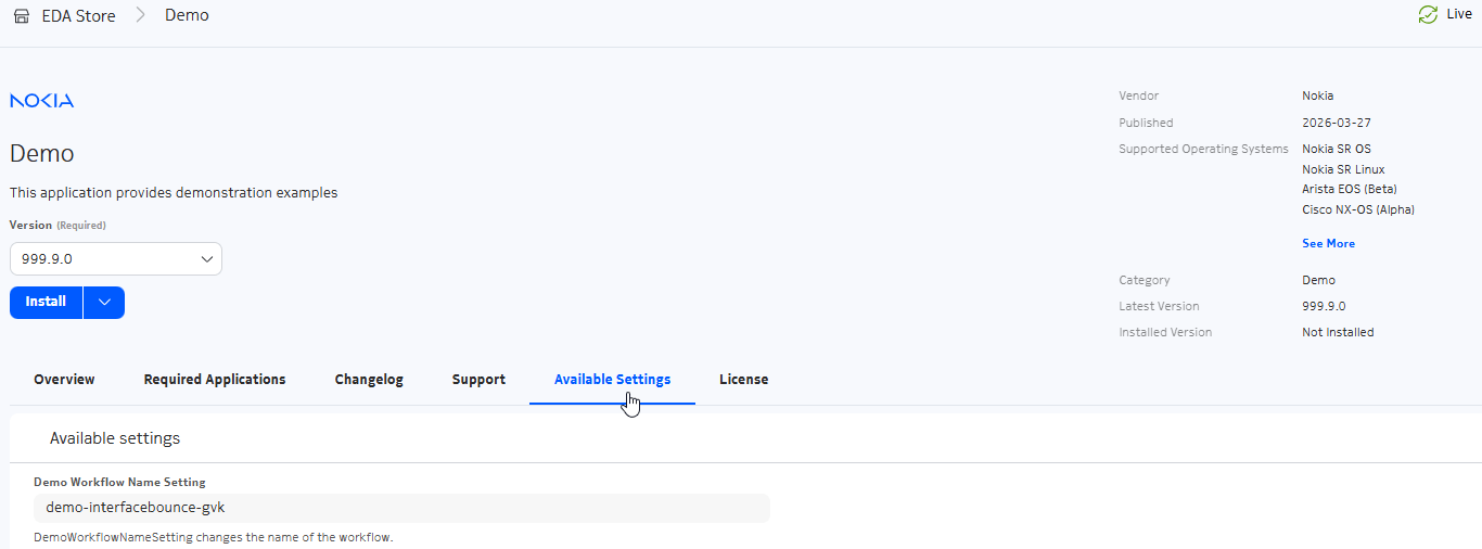 Available Settings tab