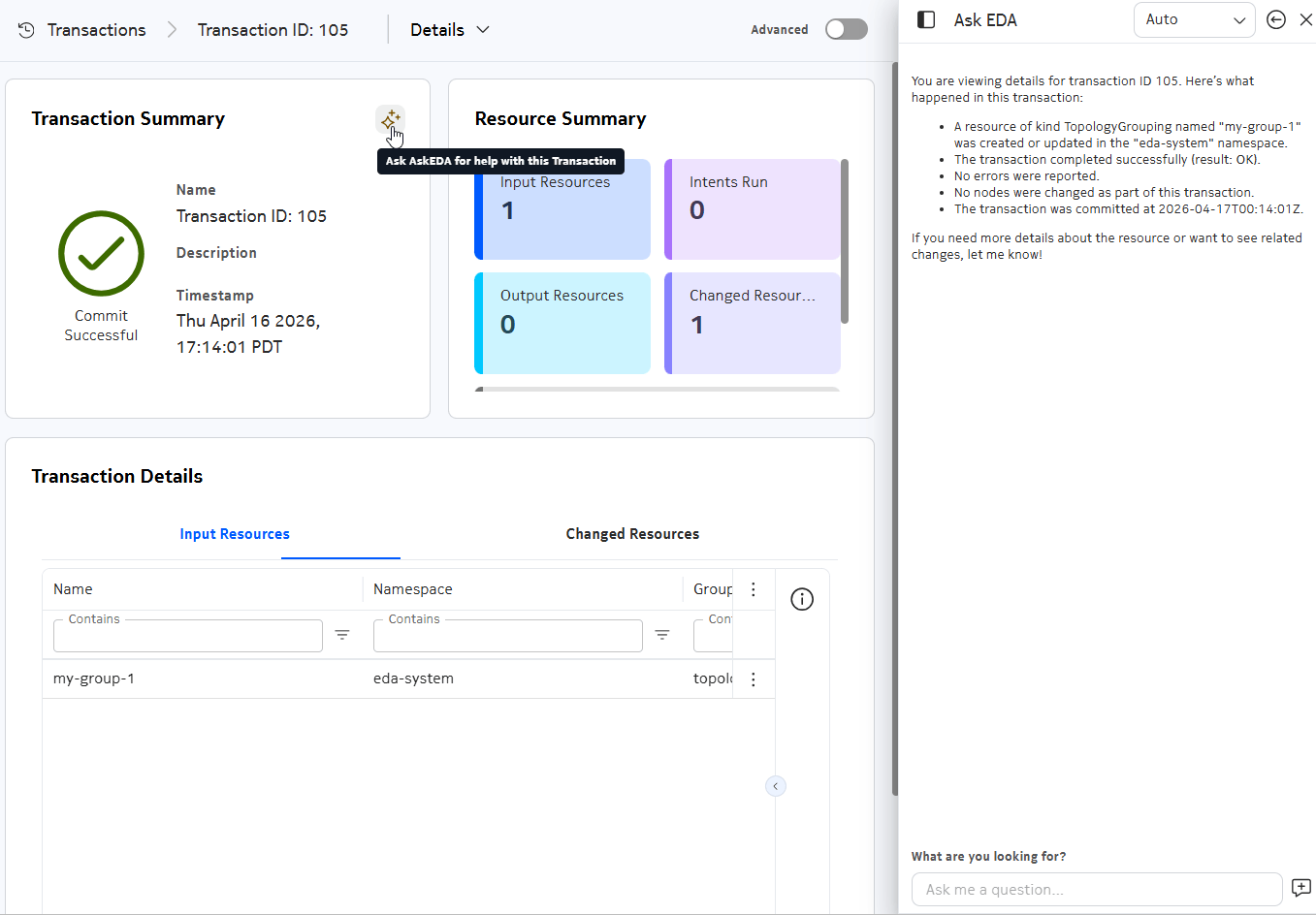 Transaction ASK EDA contextual help